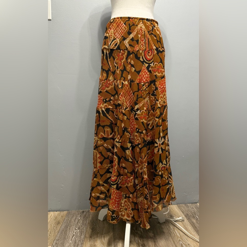Ruby Rd. Brown And Orange Patterned Maxi Skirt - image 1